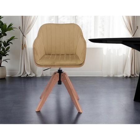 Homeroots Tufted Champagne and Natural Upholstered Velvet Dining Arm Chair 521187