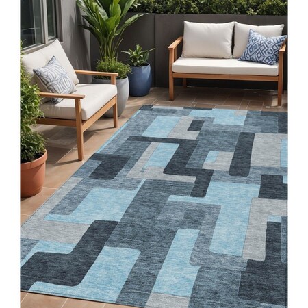 Homeroots 5' X 8' Sky Blue Denim Blue And Gray Geometric Washable Indoor Outdoor Area Rug 613236