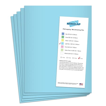 Nanolap PSA Lapping Film, 5 Pc 9 Micron (1,800 Grit), 8-0.5 in x 11 in Microfinishing Fine Sanding Paper 61575N