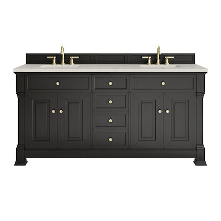 James Martin Vanities Brookfield 72" Double Vanity, Black Onyx, w/ 3 CM Siberian Silestone Top w/FreePower Wireless Charger 547-V72-BKO-FSFR