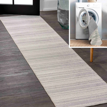 Jonathan Y Fawning Two-Tone Striped Classic Low-Pile Machine-Washable Cream/Light Gray 2 ft. x 8 ft. Runner Rug WSH304B-28