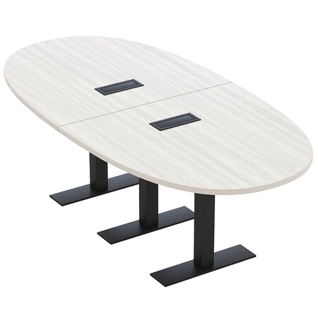 Skutchi Designs 8 Person Conference Table With Power Unit | 8' Boval Table | Harmony Series HAR-BOVL-48X96-T.BK-WA7976-EBLK