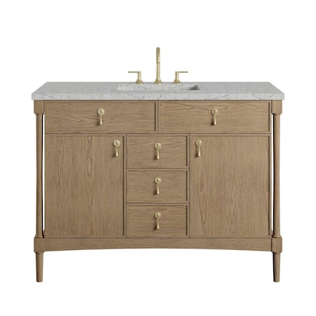 James Martin Vanities Kinnsden 48" Single Vanity, Weathered Oak w/ 3 CM Eternal Jasmine Pearl Silestone Top D680-V48-WTO-3EJP