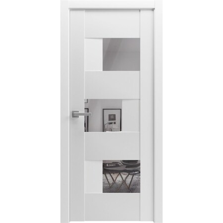 Vdomdoors Solid French Door Opaque Glass Sete 6999 White Silk with Mirror Single Regular Panel Frame Handle SETE6999ID-WS-1896