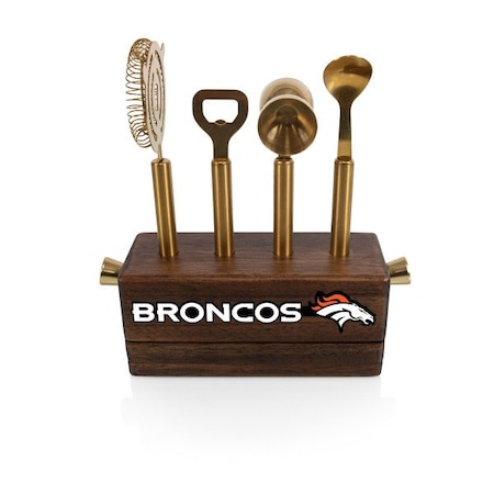 Picnic Time Family Of Brands NFL Denver Broncos Sidecar 5-Piece Bar Tool Set, (Acacia Wood) 672-05-508-107-2