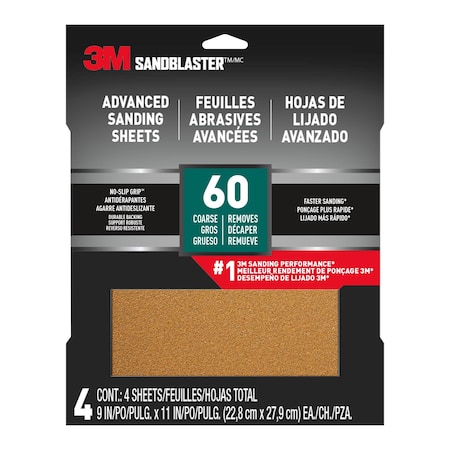 3M 3M Advanced Sanding Sheets w/ No-Slip Grip Backing, 9 in x 11 in, 60 Grit, 20PK 20060-G-4