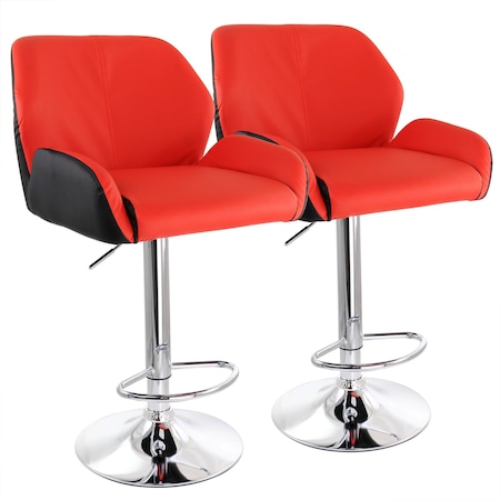 Elama 2 Piece Adjustable Faux Leather Bar Stool in Red and Black with Chrome Base ELM-716-RED-BLK