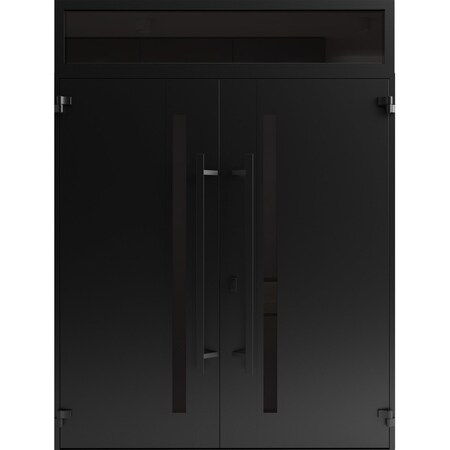 Vdomdoors Front Exterior Prehung Aluminum Double Doors Ronex1033 Teak Top Transom Mirrored Clear Glass Entry RONEX1033DEXD-OAK-W72xH96+12-LH-O