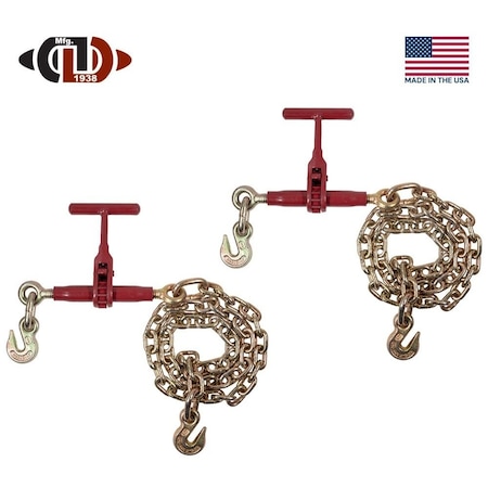 Mytee Products 2PK 5/16in-3/8in Durabilt T-Handle Ratchet Chain Binder w/6ft Extension & Grab Hook, 2PK CBRS-DR516-THCAx2