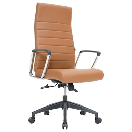 Leisuremod Hilton High-Back Leather Office Chair, Light Brown HO20LBRL