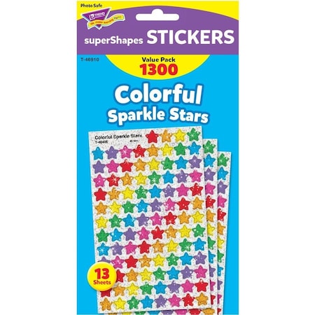 Trend Enterprises Trend Colorful Sparkle Stars SuperSpots Stickers Value Pack, 1300 Stickers/Pack T46910