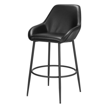 Homeroots Set of Two 30" Black Faux Leather And Steel Bar Height Bar Chairs 555754