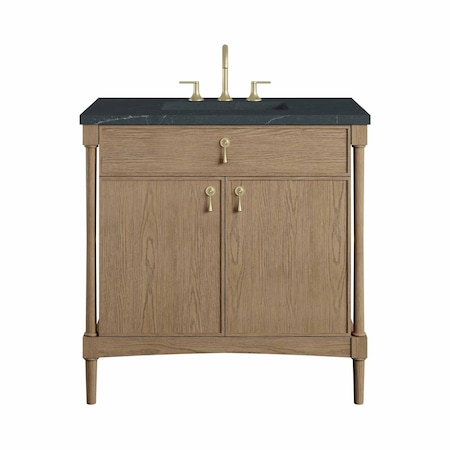 James Martin Vanities Kinnsden 36" Single Vanity, Weathered Oak w/ 3 CM Charcoal Soapstone Silestone Top D680-V36-WTO-3CSP