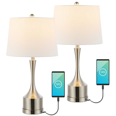 Jonathan Y Cooper 26" Classic French Country Iron LED Table Lamp with USB Charging Port, Nickel, 2PK JYL4045B-SET2