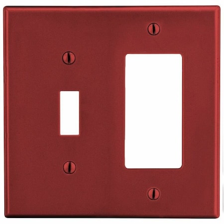 Hubbell Wiring Device-Kellems Wallplate, 2-Gang, 1) Toggle 1) Receptacle, Red P126R