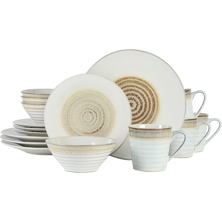 Gibson Elite Spiral Embossed 16 Piece Stoneware Dinnerware Set in Taupe 120042.16R