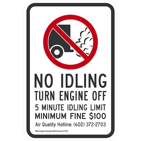 Lyle No Idling, Turn Engine Off, 5 Minute Idling Limit, 12x18, Engineer Grade, White G-3298-EG_12x18