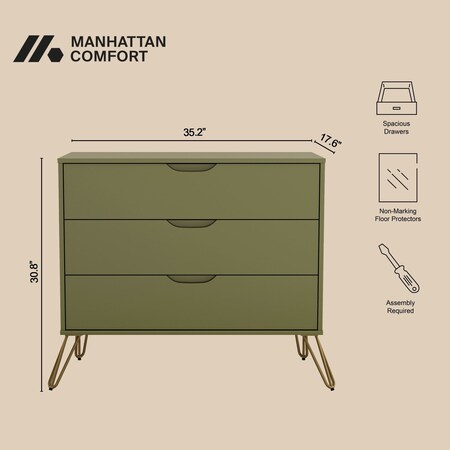 Manhattan Comfort Avira 35 in Dresser in Olive Green (3-Drawer) DR1722-OG