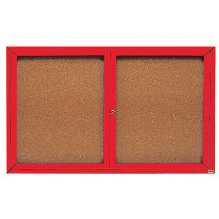 Aarco Enclosed Natural Pebble Grain Cork Bulletin Board w/ Red Powder Coated Al Frame, 36''Hx60''W DCC3660RR