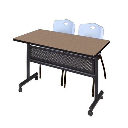 Regency Kobe Flip-Top Privacy Nesting Table W/ 2 M Stack Chairs, 48 in W, 30 in L, Noble Oak MKFTM4830NO47GY