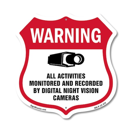 Signmission Video Surveillance Shield Sign Warning A, 12 Inch X 12 Inch, Plastic Sign SHI-P-12-474