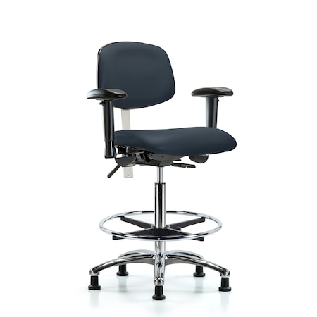 Blue Ridge Ergonomics Clean Room Chair Hi Ben Chair, Vin, Chr, AA, CF, Gld, Nvy, CL100, Adjustable Arms, 26" to 35-1/2" Height BR-NCR-VHBCH-CR-T0-A1-CF-RG-8582