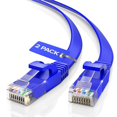 Maximm Cat6 Flat Ethernet Cable 100ft, 2PK, Blue, 2PK CAT6F-100FTBLUE2PK