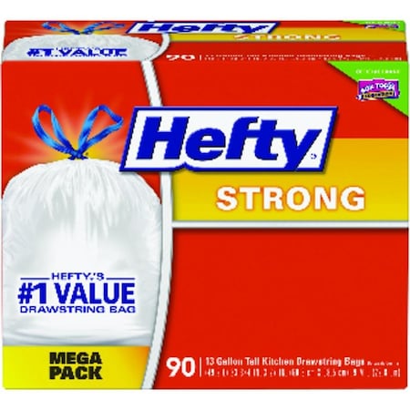 Hefty Strong 13 gal No Scent Kitchen Trash Bags Drawstring, 90PK E84574