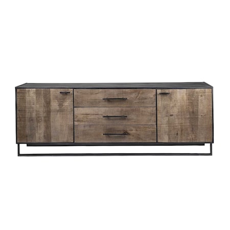 Homeroots 82in Brown and Black Solid Wood Three Drawer Sideboard with Two Doors 380256