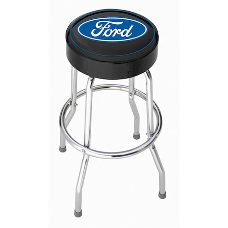 Plasticolor Round Black Vinyl Seat With Blue Ford Logo, Non-Swivel, 4 Steel Legs, Without Back 004751R01