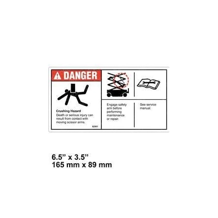 Genie REPLACEMENT DECAL, DANGER SAFETY ARM 82561B