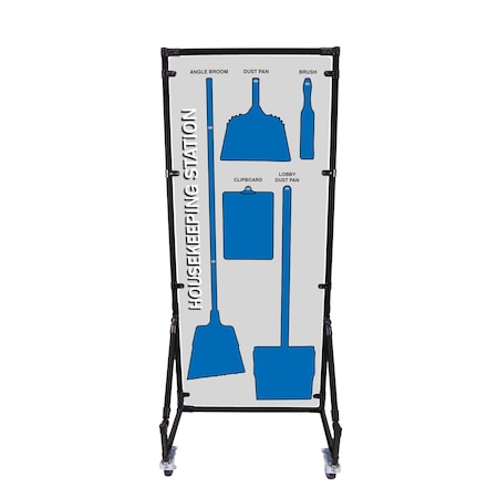5S Supplies Housekeeping Shadow Board Broom Station V12, Gray / Blue, Broom + Stand HSB-V12-GRAY/BLUE-BO-STAND
