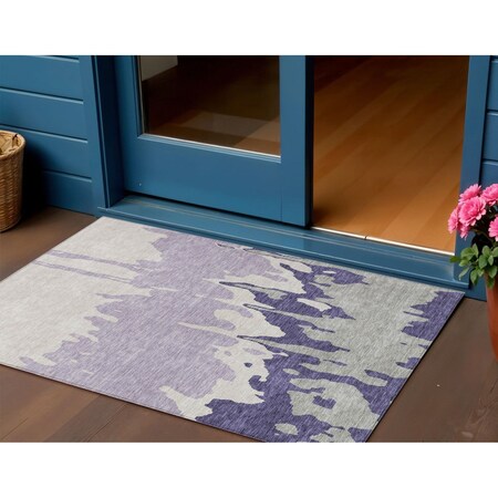 Homeroots 3' X 5' Purple And Ivory Abstract Washable Indoor Outdoor Area Rug 613650