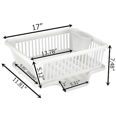 Basicwise Plastic Dish Rack with Drain Board and Utensil Cup QI003240