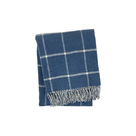 Homeroots 50" X 67" Denim Blue And White Cotton Blend Woven Plaid Throw Blanket with Fringe 632898