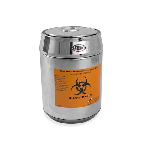 Bel-Art Benchtop Biohazard Disposal Can With Motion Sensor Lid, 1.5L, Stainless Steel 248627