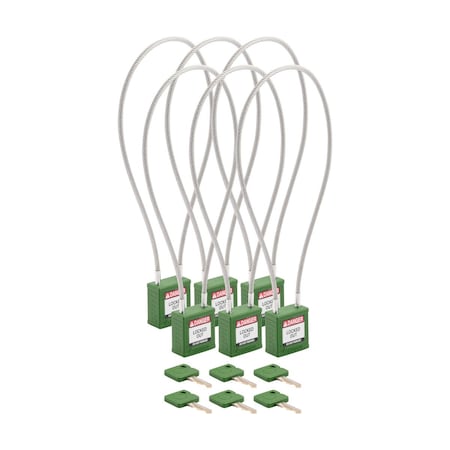 Brady Velocity 16in Compact Cable Lockout Padlocks Nylon 8in Shackle Clearance KA GN 6PK CPPL-GRN-400CB-KA6