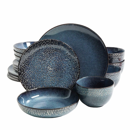 Gibson Elite Matisse 16-Piece Double Bowl Dinnerware Set, Cobalt 120831.16