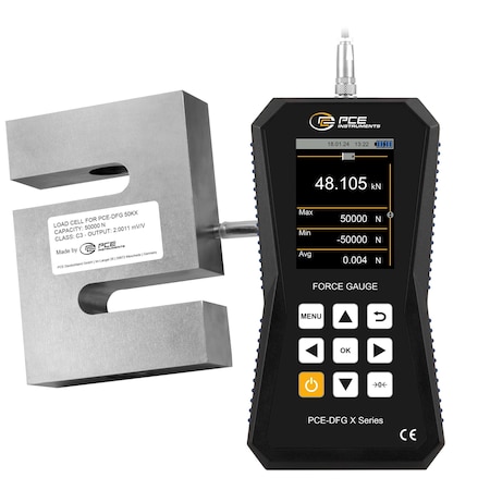 Pce Instruments Force gauge for tension and compression, measures 50,000 N / 11,240 lbf with high resolution PCE-DFG 50K X