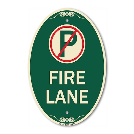 Signmission Fire Lane No Parking Symbol, 12 Inch X 18 Inch Architectural Oval, Heavy Gauge Aluminum A-OV-G-1218-24018