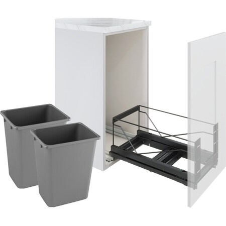 Kessebohmer Waste Pullout 28 QT Double Anthracite FE Soft Close w/ Gray bins KS3-WASTE2-NARROW-AN-G