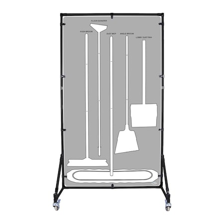 5S Supplies Housekeeping Shadow Board Broom Station V9, Gray / White, Kit + Stand, No Text HSB-V9-GRAY/WHITE-KIT-STAND-NO TEXT