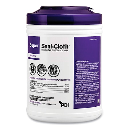 Sani Professional Super Sani-Cloth Germicidal Disposable Wipes, 1-Ply, 7.5in x 15in, Unscented, White, 75 Wipes P86984