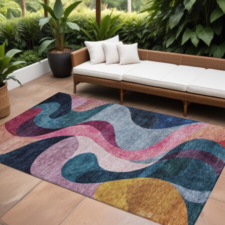 Homeroots 9' X 12' Green Pink And Teal Blue Abstract Washable Indoor Outdoor Area Rug 604460