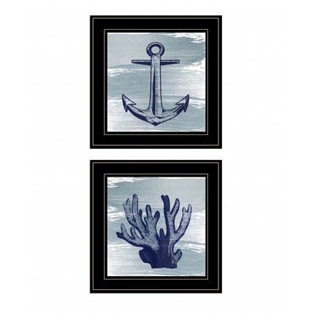 Set Of Two The Beach Coastal 2 Black Framed Print Wall Art, 2PK