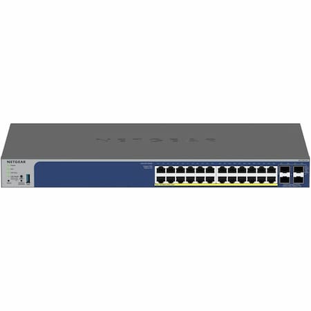 Netgear 28-PORT POE GIGABIT/10G STACKABLE SMART SWITCH - MANAGED, 24 X POE+ 195W, 2 X 10 GS728TXP-300NAS