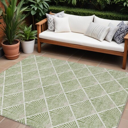 Homeroots 9' X 12' Green Beige And Ivory Geometric Washable Indoor Outdoor Area Rug 594705