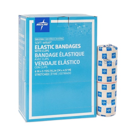Medline Soft-Wrap Elastic Bandage with Clips, 6in x 5 yd., 50PK MDS046006