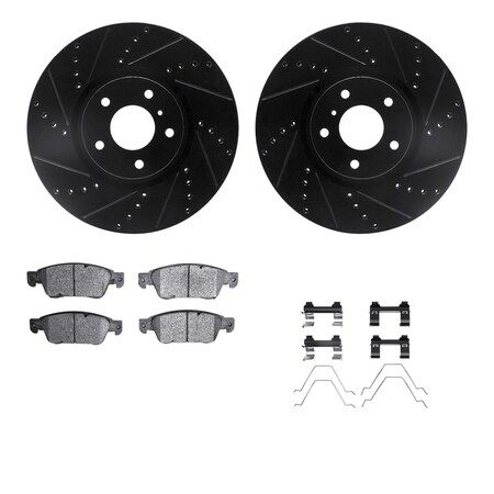 Dynamic Friction Co DFC Rotors-Drilled & Slotted-Black w/ 5000 Advanced Brake Pads Incl Hdw 8512-68059