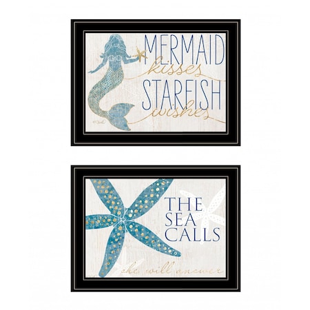 Homeroots Set Of Two Mermaid Kisses Starfish Wishes 3 Black Framed Print Wall Art, 2PK 408011